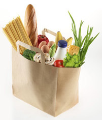 paper bag with food on a white background
