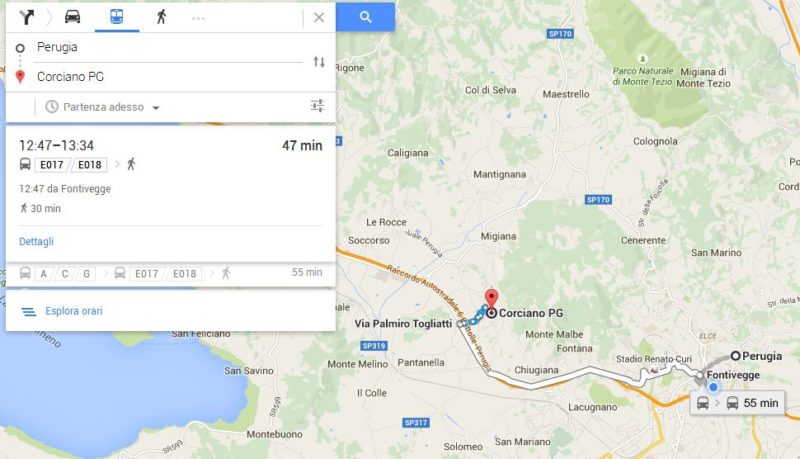 Ecco il servizio Google che censisce il trasporto pubblico, ma da Perugia a Corciano ci vogliono 50 minuti 