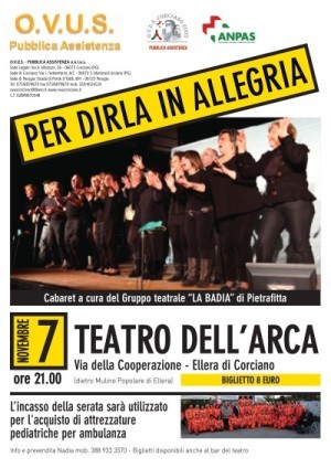 "Per dirla in allegria" lo spettacolo di cabaret per raccogliere fondi in favore dell'Ovus Corciano 