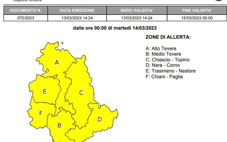 Maltempo: in arrivo venti forti, allerta gialla anche in Umbria
